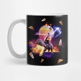 Synthwave Cat Riding Dinosaur Mug